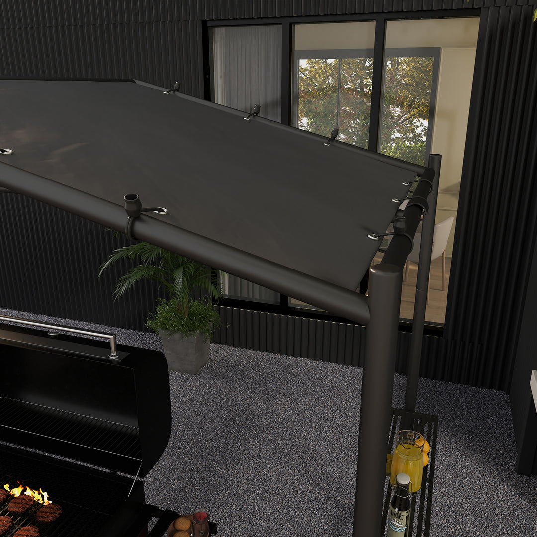 Outsunny 9' x 5' BBQ Grill Gazebo Tent, Garden Grill Canopy Outdoor Grill Shelter w/ Steel Frame and Serving Shelves, Dark Grey