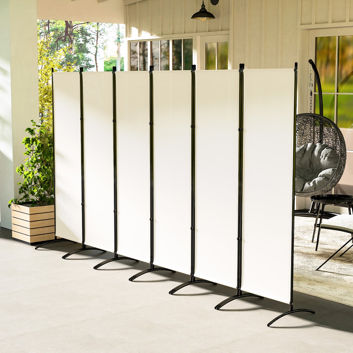 Outsunny 6 Panel Folding Room Divider, UV30+ Privacy Screen, Indoor Outdoor Privacy Panel with Stable Base, Black