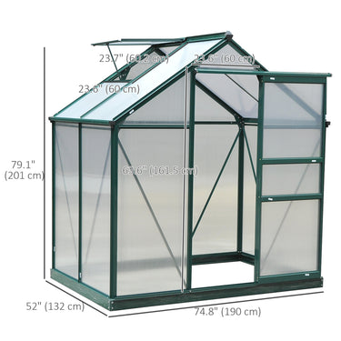 Outsunny 6.2' x 4.3' x 6.6' Clear Polycarbonate Greenhouse Large Walk-In Green House Garden Plants Grow Galvanized Base Aluminium Frame w/ Slide Door