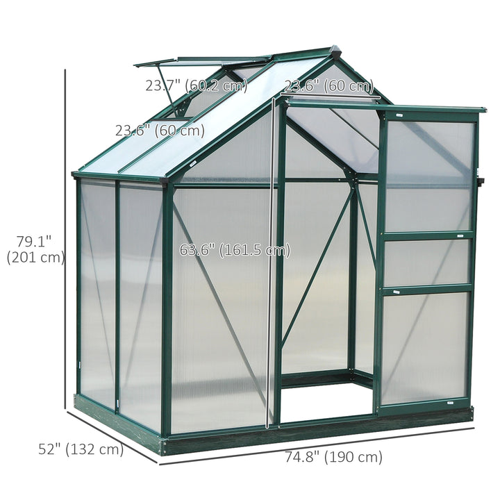Outsunny 6.2' x 4.3' x 6.6' Clear Polycarbonate Greenhouse Large Walk-In Green House Garden Plants Grow Galvanized Base Aluminium Frame w/ Slide Door