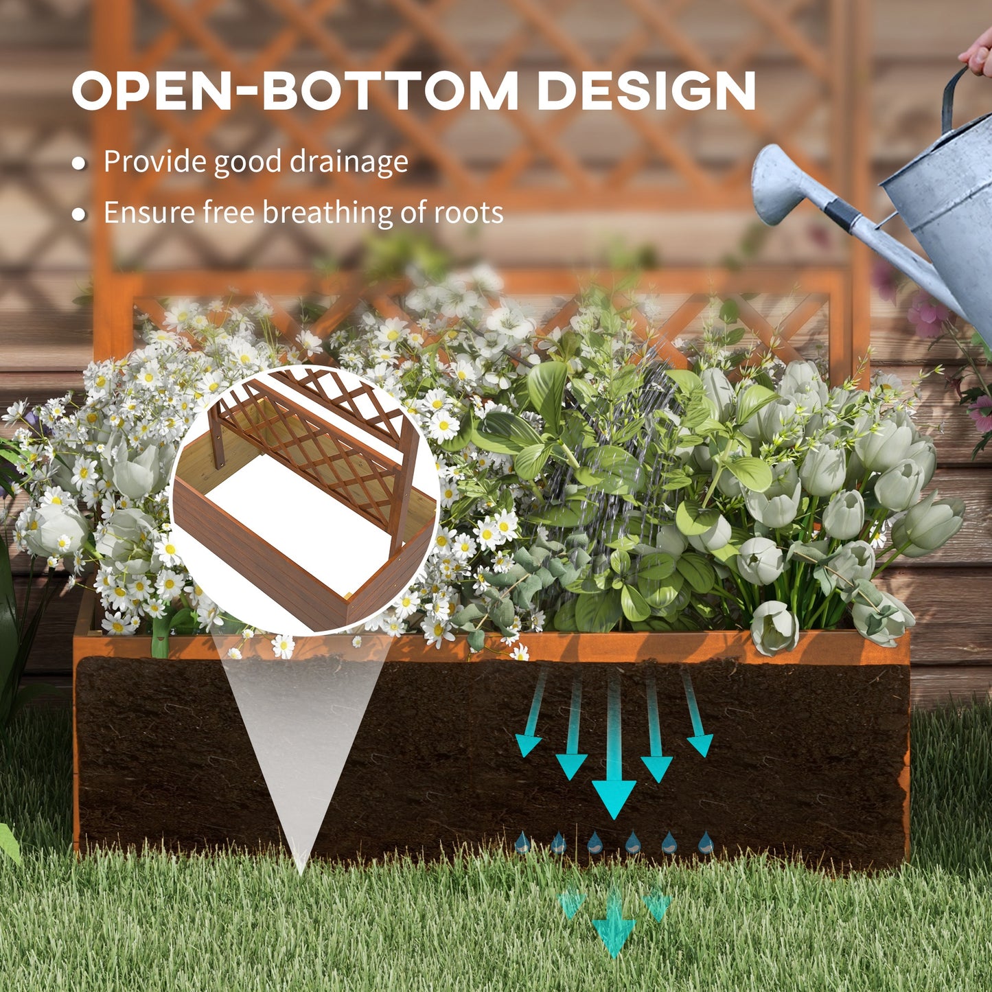 Outsunny Wooden Planter with Trellis Privacy Screen, Raised Garden Bed to Grow Vegetables, Herbs and Flowers, Orange