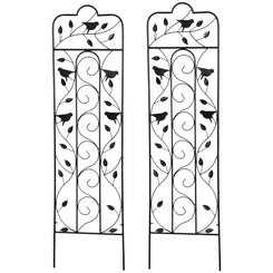 Outsunny 2 Pack Garden Trellis for Climbing Plants, Outdoor Metal Grid Panels with Birds and Leaves, for Roses, Vine Flower, Cucumber, Clematis, 59" Tall