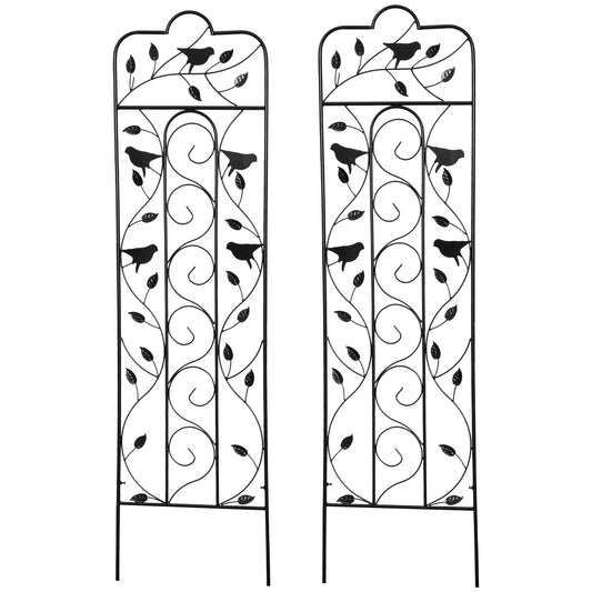 Outsunny 2 Pack Garden Trellis for Climbing Plants, Outdoor Metal Grid Panels with Birds and Leaves, for Roses, Vine Flower, Cucumber, Clematis, 59" Tall