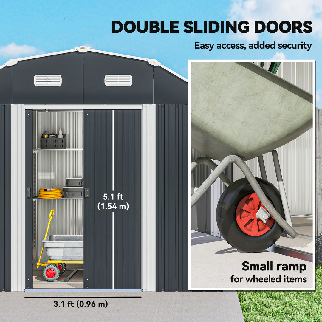Outsunny 8' x 4' Galvanized Outdoor Storage Shed, Garden Shed with Adjustable Shelves, Double Sliding Doors and Vents
