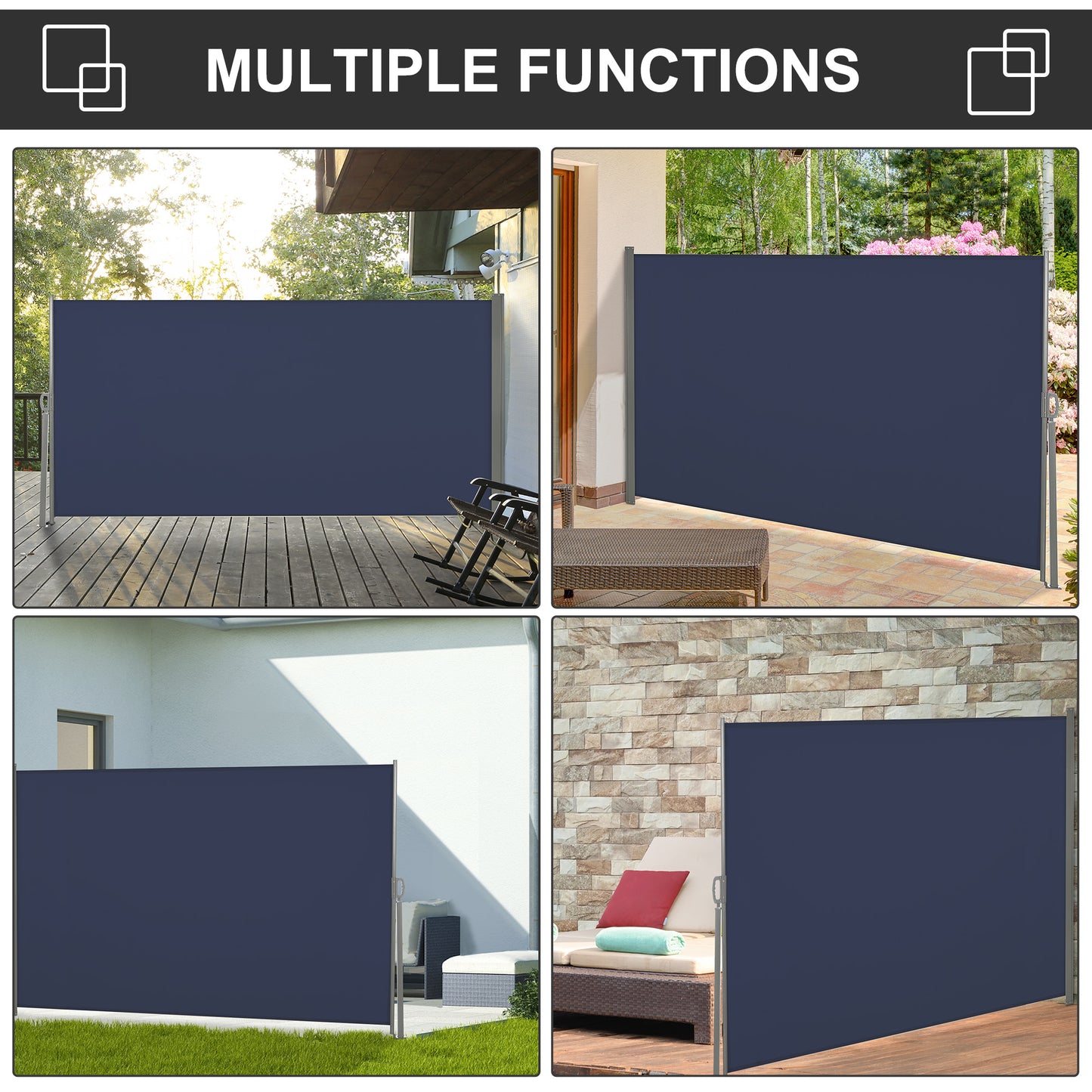 Outsunny 118" x 63" Retractable Side Awning Patio Outdoor Folding Privacy Screen with Resistance to UV Rays & Wind, Grey