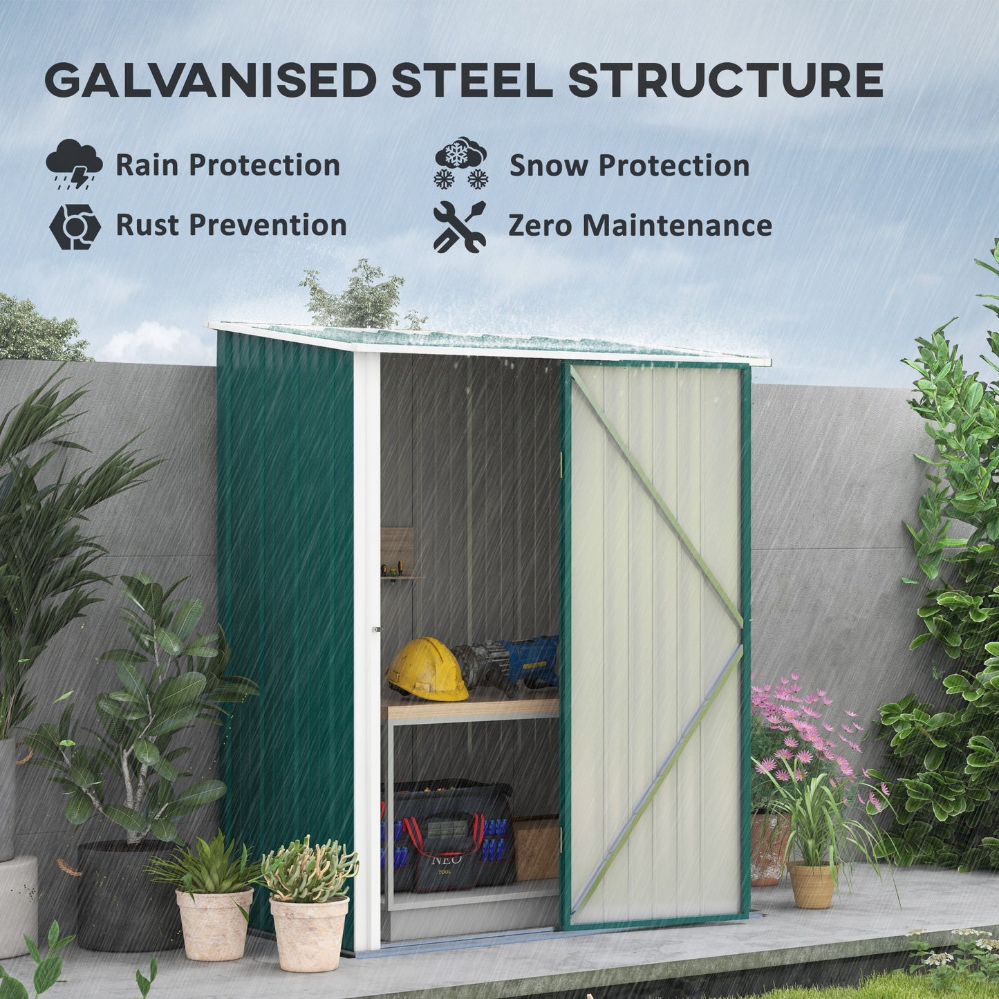 Outsunny 5' x 3' Outdoor Storage Shed, Steel Garden Shed with Single Lockable Door, Tool Storage Shed for Backyard, Brown