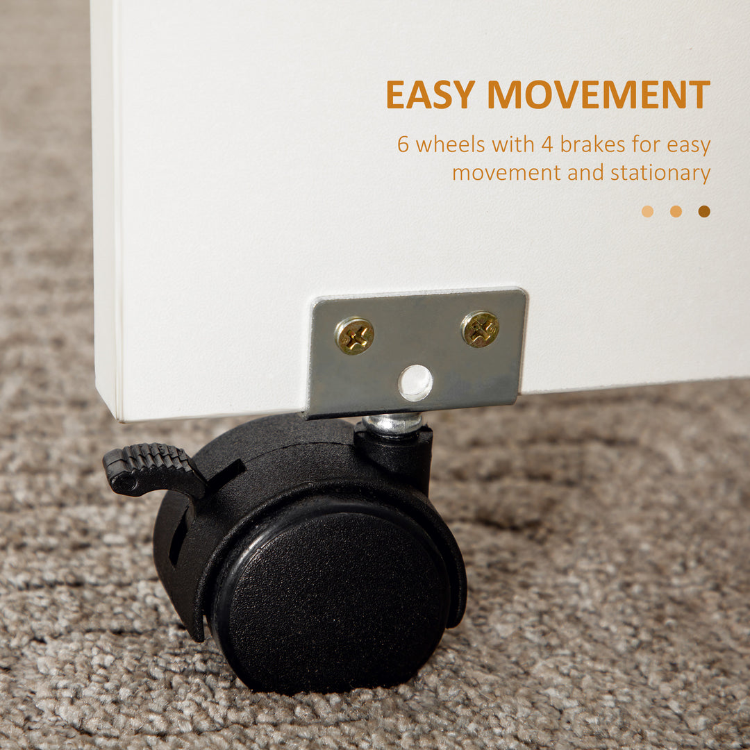 HOMCOM Foldable Dining Table, Rolling Kitchen Table with Storage Drawers and Cabinet, Drop Leaf Table on Wheels, White