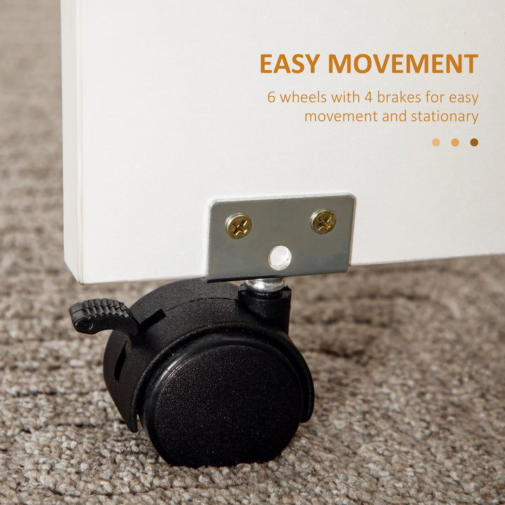 HOMCOM Foldable Dining Table, Rolling Kitchen Table with Storage Drawers and Cabinet, Drop Leaf Table on Wheels, White