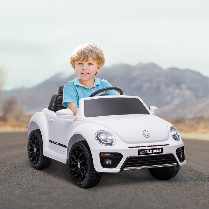 Qaba 12V Volkswagen Beetle Licensed Electric Car for Kids w/ Remote Control, 4 Spring Suspension Wheels, Soft Start, White