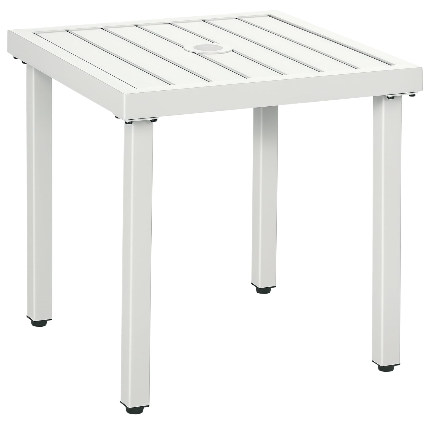 Outsunny Outdoor Side Table, Patio End Table with Umbrella Hole, Small Coffee Table with Steel Frame for Balcony, Black