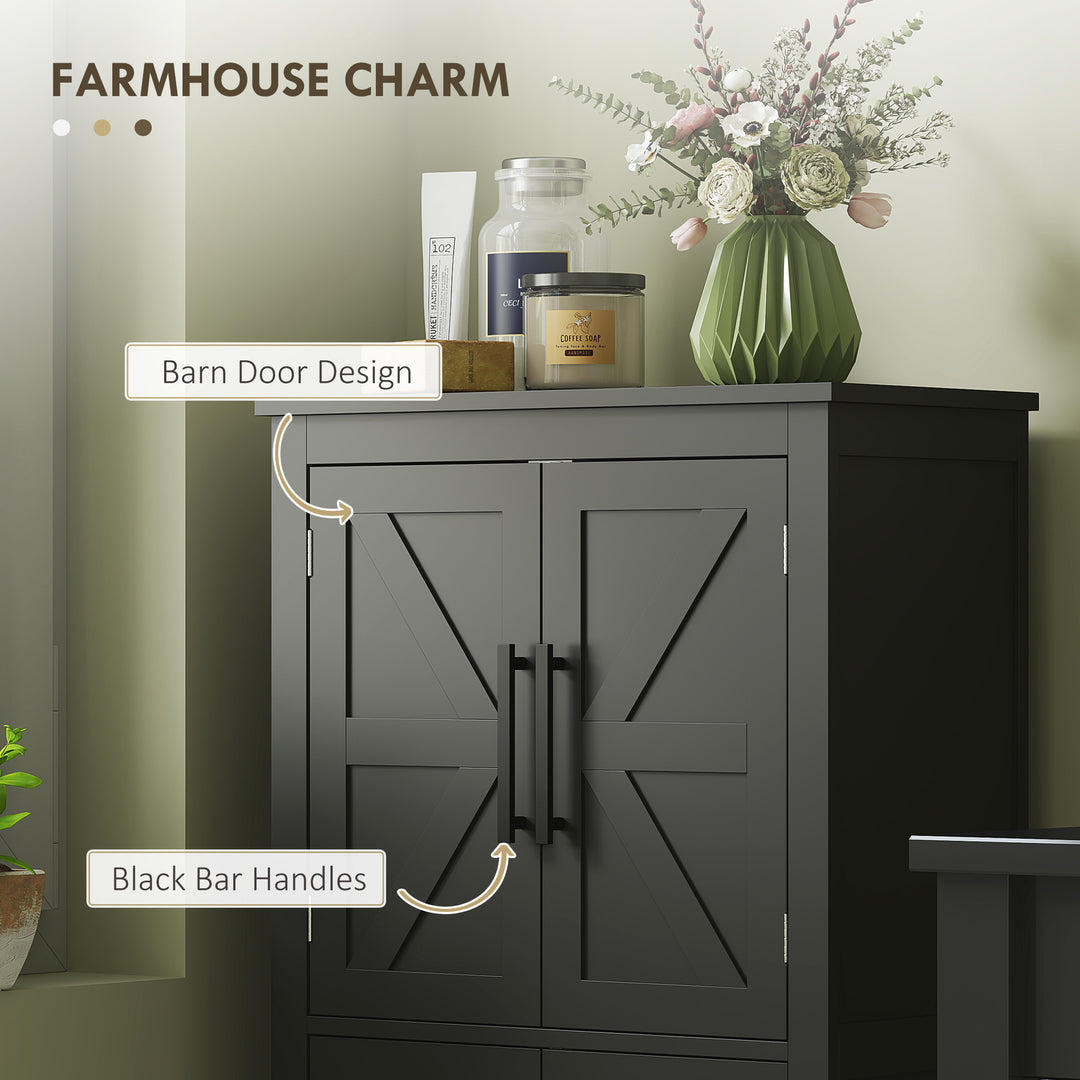HOMCOM Farmhouse Bathroom Storage Cabinet, Bathroom Floor Cabinet with Barn Doors and Adjustable Shelf, Black