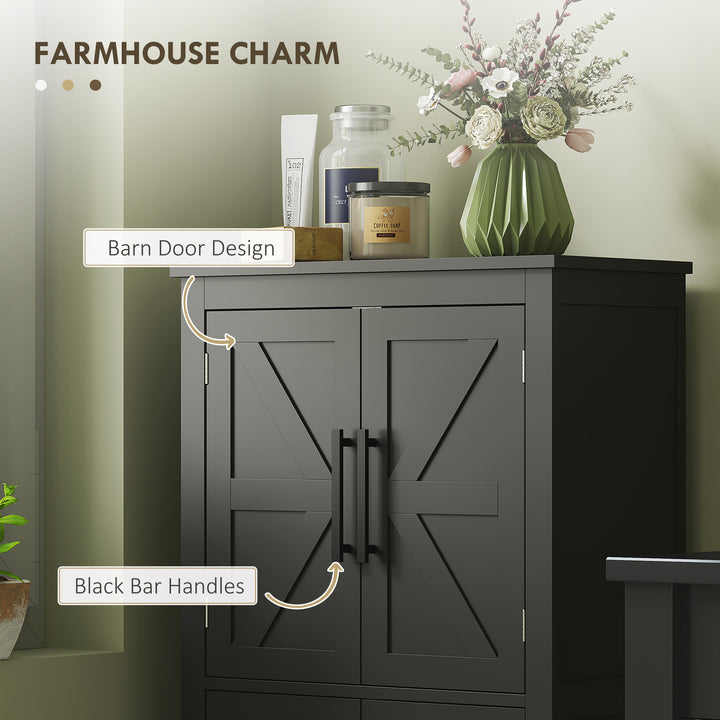 HOMCOM Farmhouse Bathroom Storage Cabinet, Bathroom Floor Cabinet with Barn Doors and Adjustable Shelf, Black