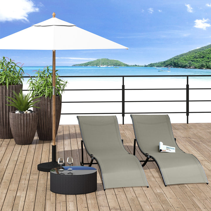 Outsunny Pool Chaise Lounge Chairs Set of 2, S-shaped Foldable Outdoor Chaise Lounge Chair Reclining for Patio Beach Garden With 264lbs Weight Capacity, Light Grey