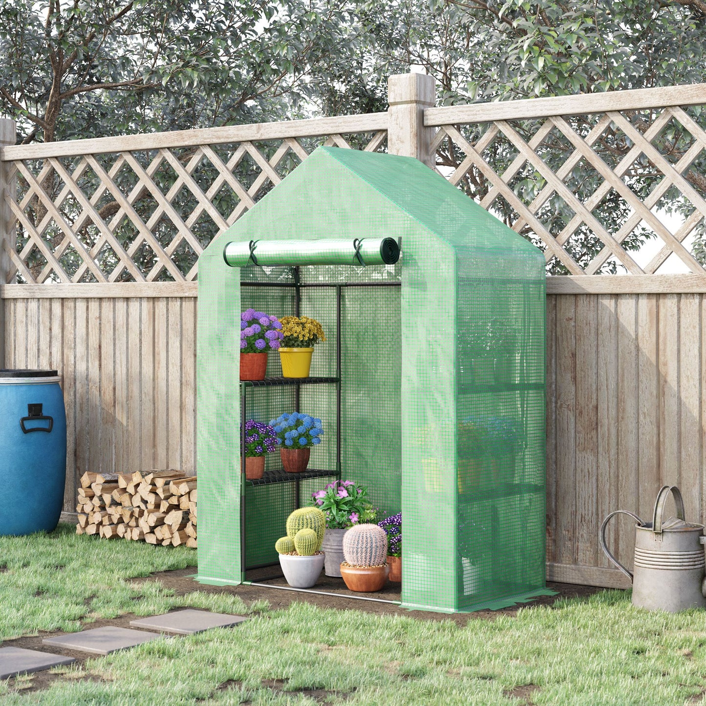 Outsunny 55" x 28" x 75" Walk-in Greenhouse Portable Garden Plant Flower Seed Warm House with 4 Shelves Outdoor Plant Growth Hot House PE Cover Green