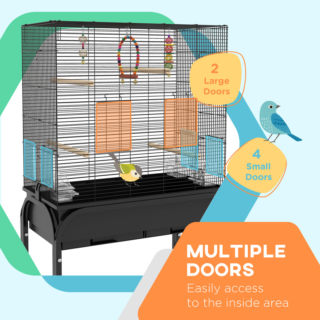 PawHut 51" Bird Cage for Budgies Canaries Finches Lovebirds Parakeets with Rolling Stand, Toys, Black