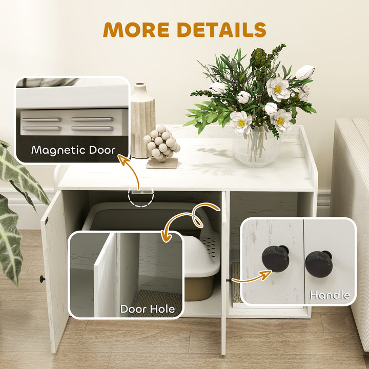 PawHut 32" Cat Litter Box Enclosure with Scratching Mat, Cat Entrance, Fit Most of Cat and Litter Box, Distressed White