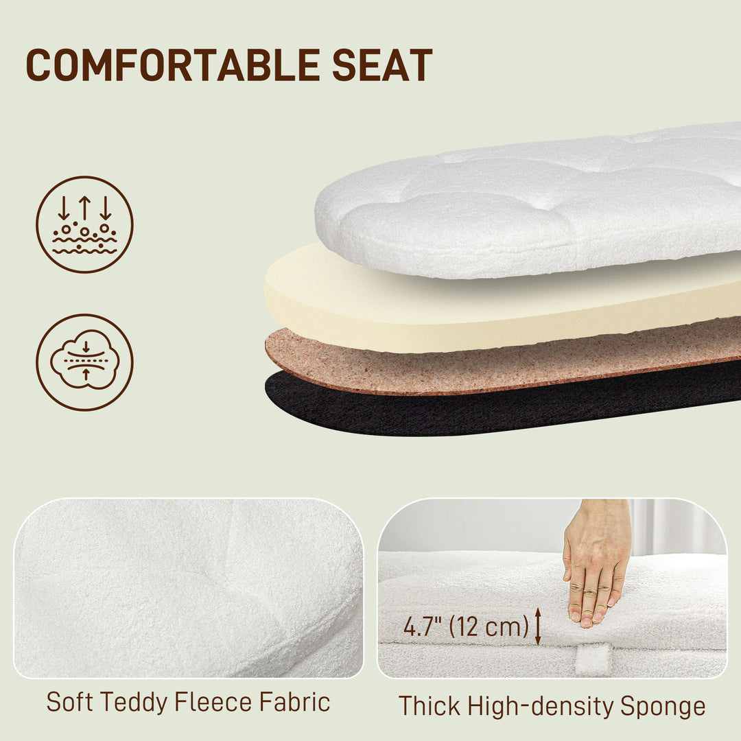 HOMCOM Boucle Bedroom Bench with Storage, Tufted Teddy Fleece Storage Ottoman Bench with Wood Legs for Living Room, White