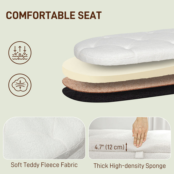 HOMCOM Boucle Bedroom Bench with Storage, Tufted Teddy Fleece Storage Ottoman Bench with Wood Legs for Living Room, White