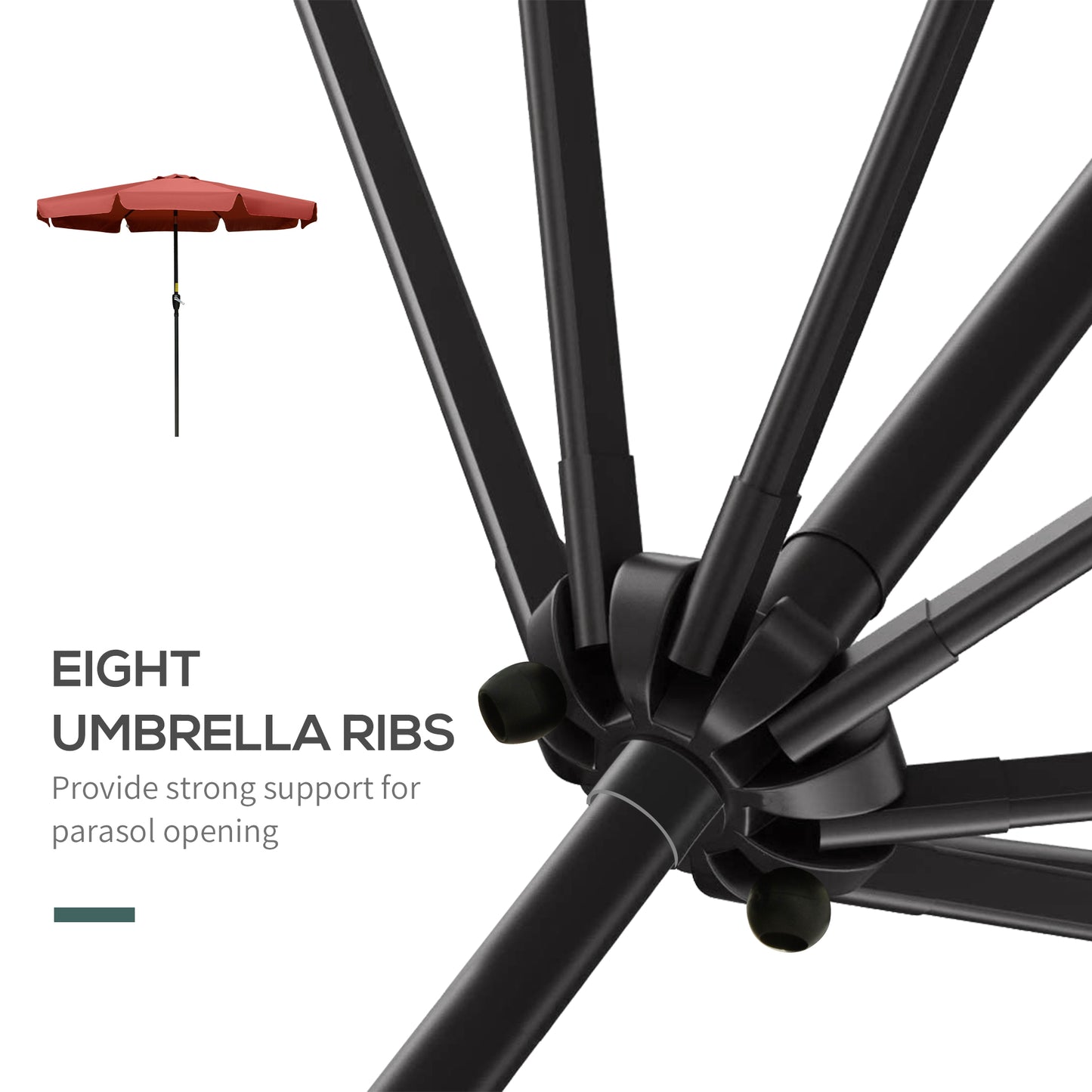 Outsunny 8.5 ft Outdoor Market Table Umbrella, Round Patio Umbrella with Tilt and Crank for Garden, Backyard, Deck, Wine Red