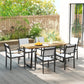 Outsunny Wooden Outdoor Dining Table for 6 with 2" Umbrella Hole, Slatted Tabletop, Metal Frame, for Yard, Deck, Lawn