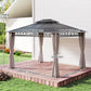 Outsunny 10' x 12' Outdoor Gazebo Canopy, DoubleÂ Roof Hardtop Gazebo withÂ Polycarbonate Roof, Steel Frame, NettingsÂ andÂ Curtains, forÂ Garden,Â Lawn,Â BackyardÂ andÂ Deck, Khaki