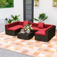 Outsunny 7pc Garden Wicker Sectional Set w/ Tea Table Patio Rattan Lounge Sofa Outdoor Deck Furniture Blue