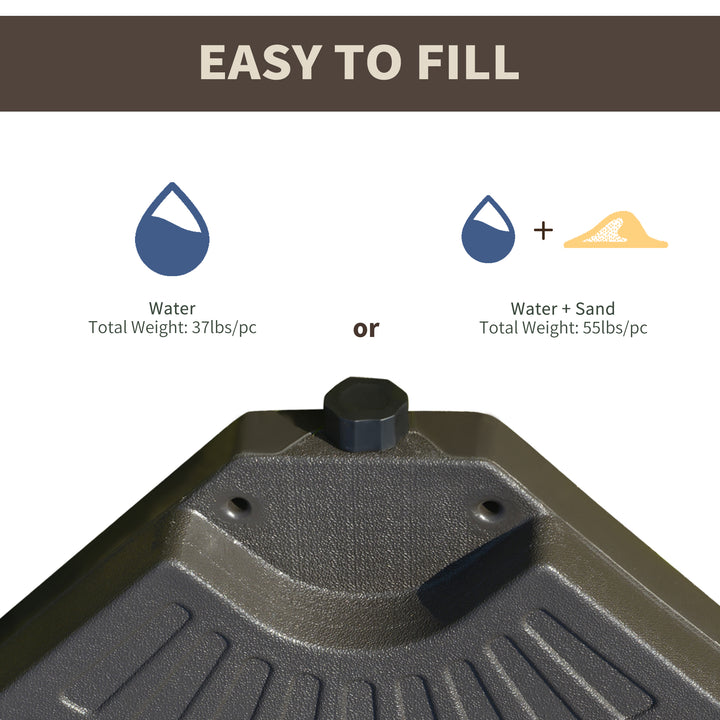 Outsunny 4-Piece Cantilever Offset Patio Umbrella Circular Base Stand w/Carry Handles, Water & Sand Filled