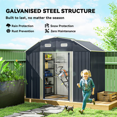 Outsunny 8' x 4' Galvanized Outdoor Storage Shed, Garden Shed with Adjustable Shelves, Double Sliding Doors and Vents