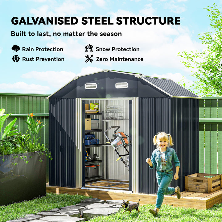 Outsunny 8' x 4' Galvanized Outdoor Storage Shed, Garden Shed with Adjustable Shelves, Double Sliding Doors and Vents