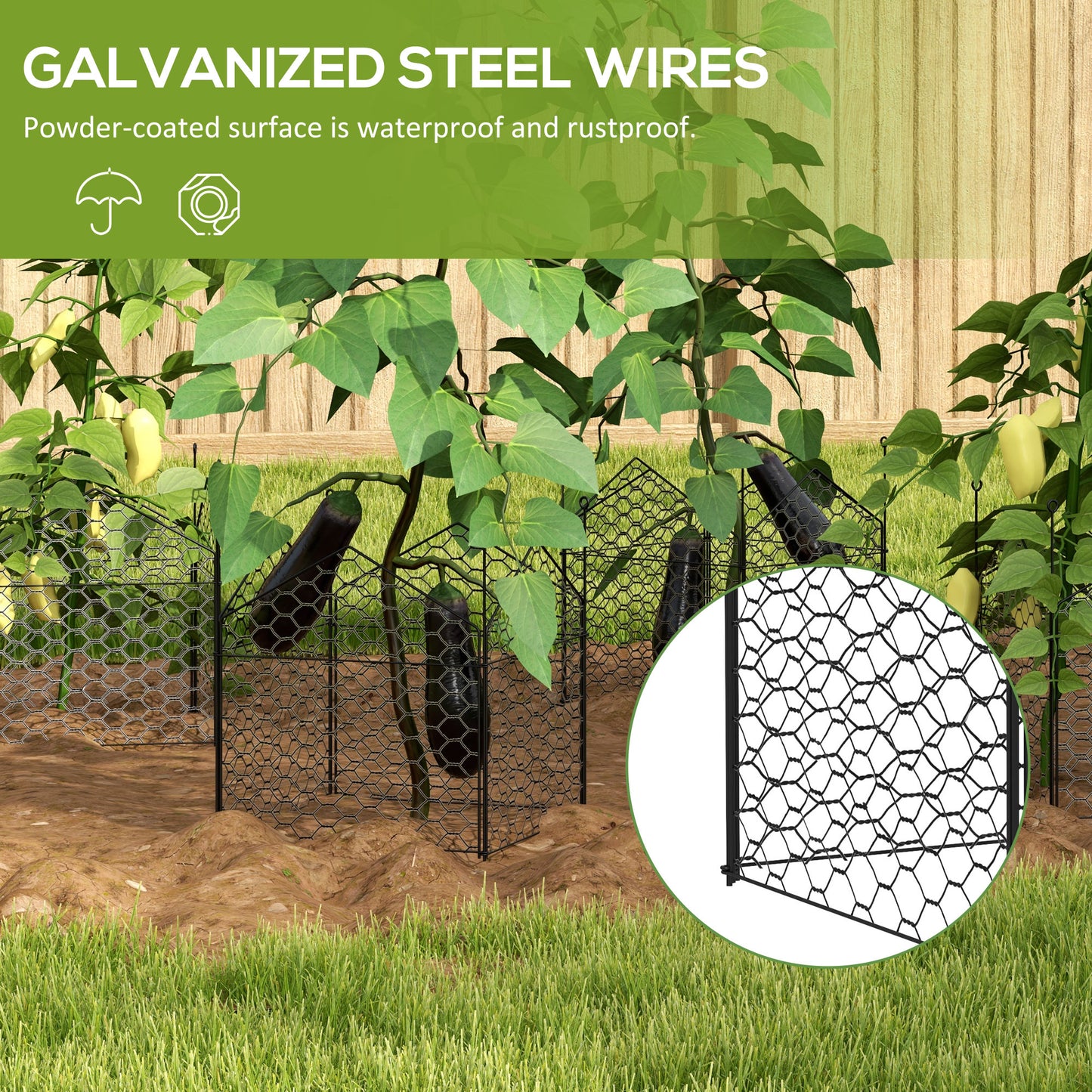Outsunny 4 Pack Garden Cloches for Plants, 12" x 14" Metal Crop Cage, Plant Cages to Keep Animals Out, Black