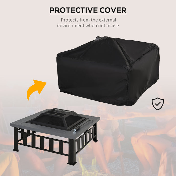 Outsunny 34" Outdoor Square Firepit Steel Stove Portable with Spark Screen Cover Log Grate Poker and Rain Cover for Outside Wood Burning and Camping Black