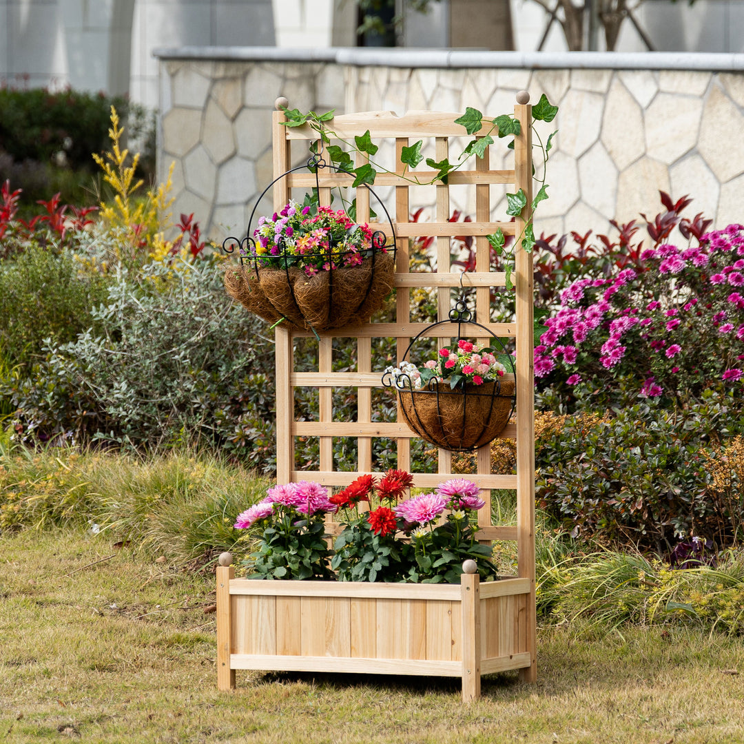 Outsunny 24" x 12" x 49" Raised Garden Bed with Trellis Board Back & Strong Wooden Design & Materials