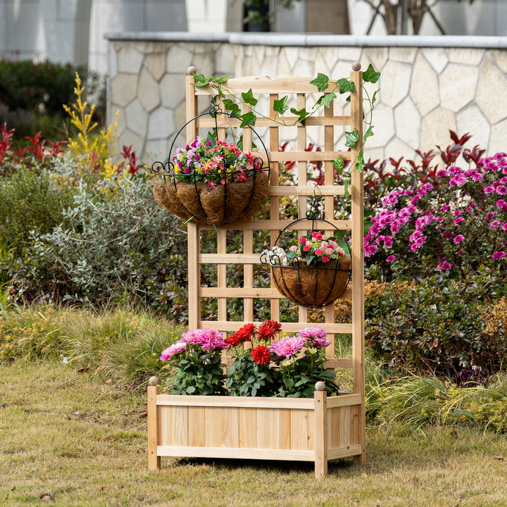 Outsunny 24" x 12" x 49" Raised Garden Bed with Trellis Board Back & Strong Wooden Design & Materials