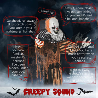 Outsunny 5ft Life Size Outdoor Halloween Decoration, Talking Circus Clown with Sound and Motion Activated, Light Up Eyes