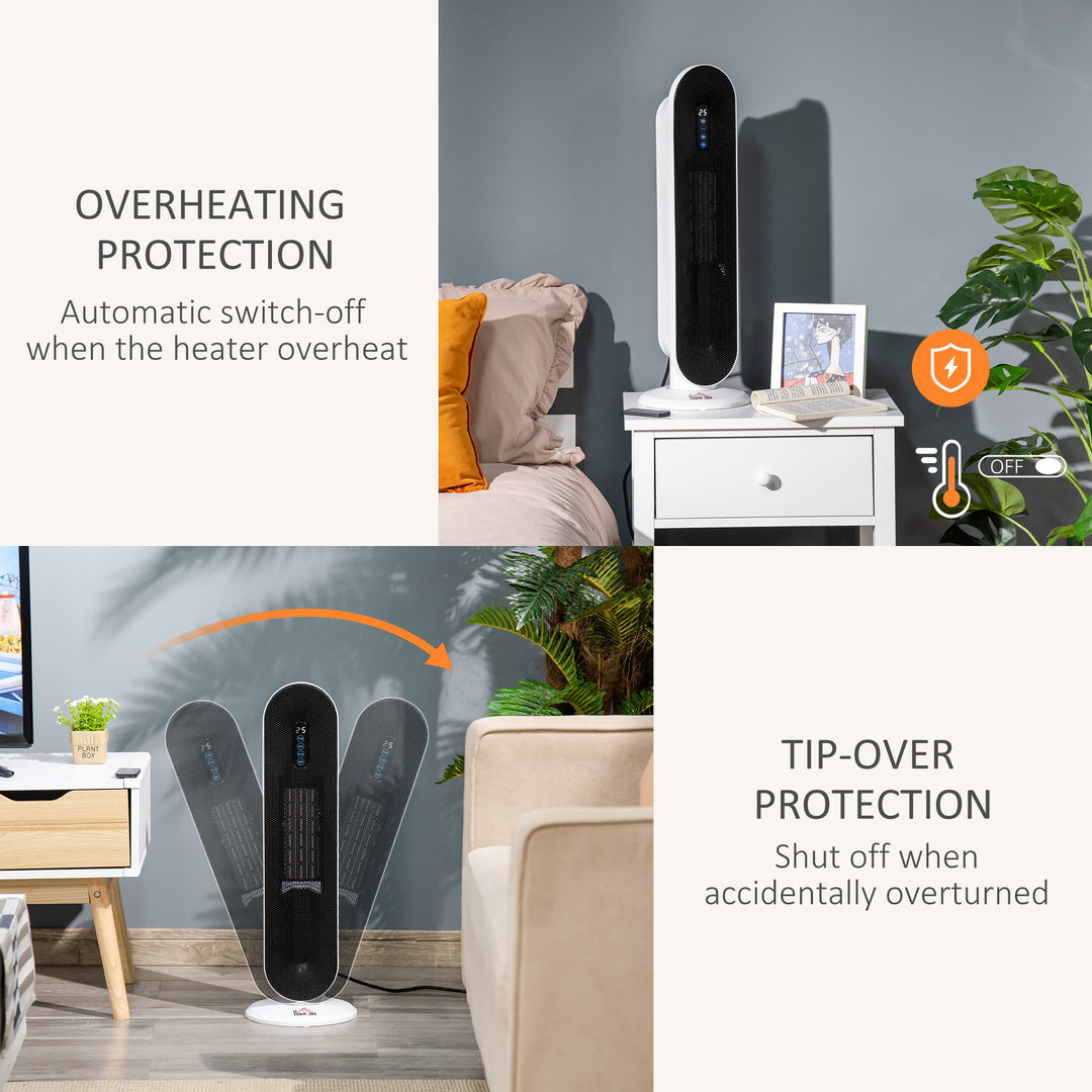 HOMCOM Ceramic Tower Heater, Oscillating Space Heater with Remote Control, Timer, Tip-Over & Overheat Protect, 750W/1500W