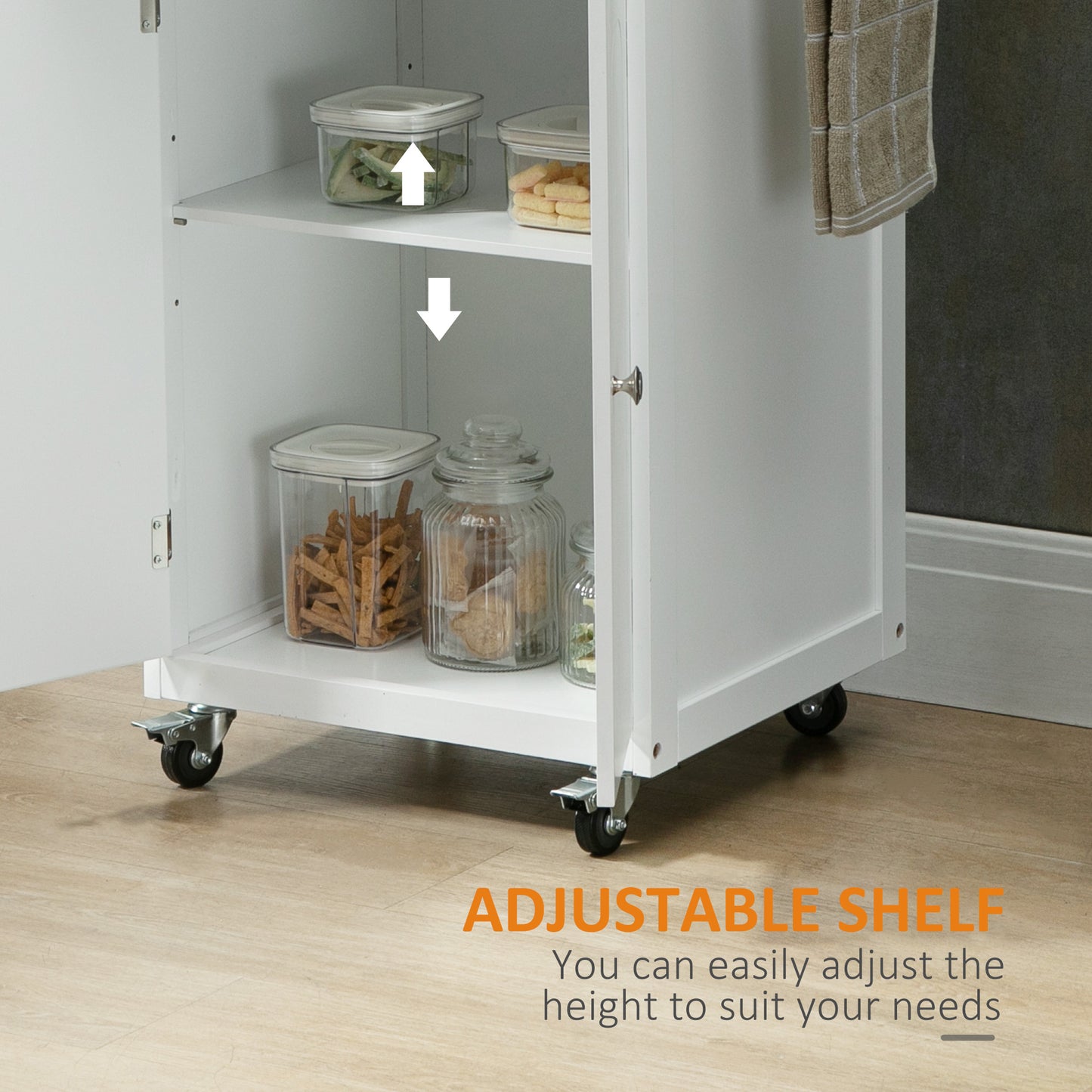 HOMCOM Kitchen Cart, Small Kitchen Island, Stainless Steel Top Utility Trolley on Wheels with Storage Drawer for Dining Room, Kitchen (White)