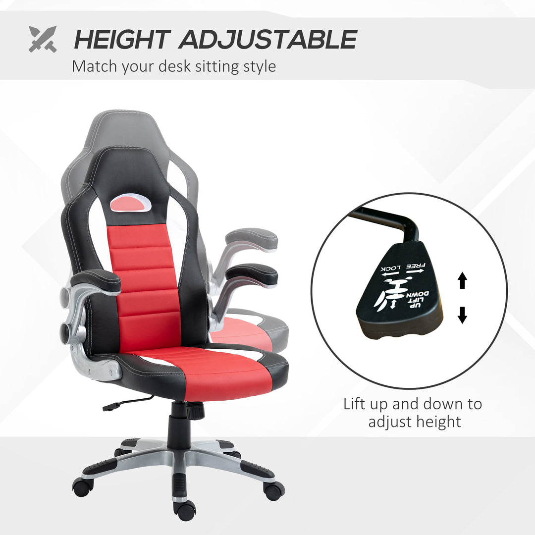 HOMCOM Racing Gaming Chair PU Leather Office Chair Executive Computer Desk Chair with Adjustable Height, Flip Up Armrest, Swivel Wheels, Blue