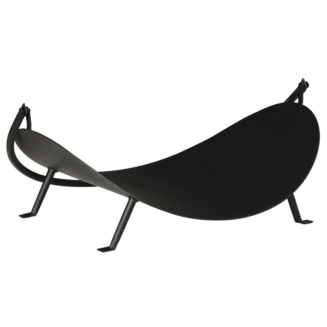 Outsunny 16" Firewood Log Rack Curved Fireplace Log Holder Wood Storage Basket Carrier with Flexible Handle, for Outdoor and Indoor Use, Black