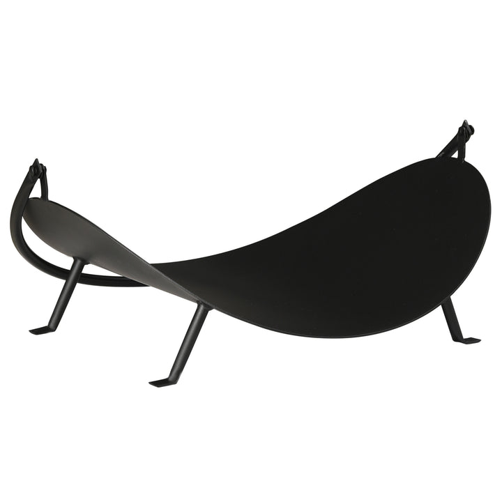 Outsunny 16" Firewood Log Rack Curved Fireplace Log Holder Wood Storage Basket Carrier with Flexible Handle, for Outdoor and Indoor Use, Black