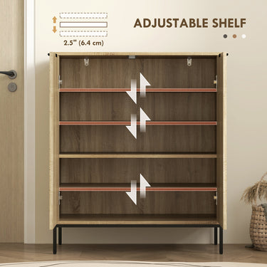 HOMCOM Shoe Storage Cabinet for 15 Pairs, Freestanding Shoe Cabinet with Doors and Adjustable Shelves for Hallway, Oak