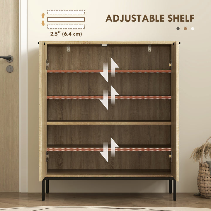 HOMCOM Shoe Storage Cabinet for 15 Pairs, Freestanding Shoe Cabinet with Doors and Adjustable Shelves for Hallway, Oak