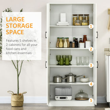 HOMCOM 71" Freestanding Kitchen Pantry Cabinet, Storage Cabinet with 4 Hinged Doors and Adjustable Shelves, White