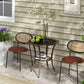 Outsunny Outdoor Rattan Dining Table, Patio Wicker Round Coffee Table with 2-Tier Storage Shelf, Brown
