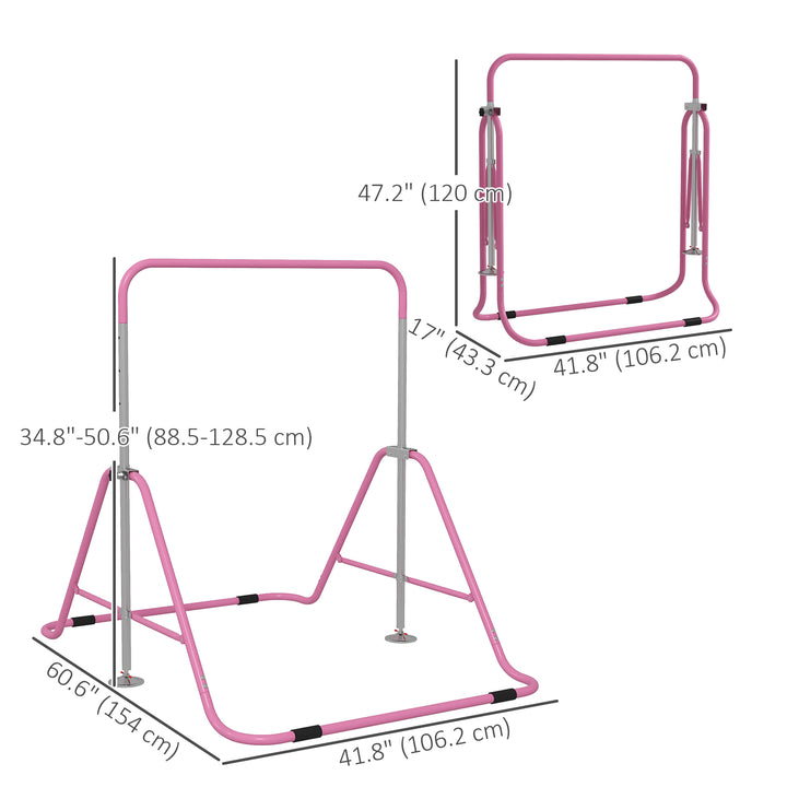 Qaba Foldable Gymnastics Bar for Kids, Expandable Gymnastics Equipment with Adjustable Height for Boys Girls, Pink