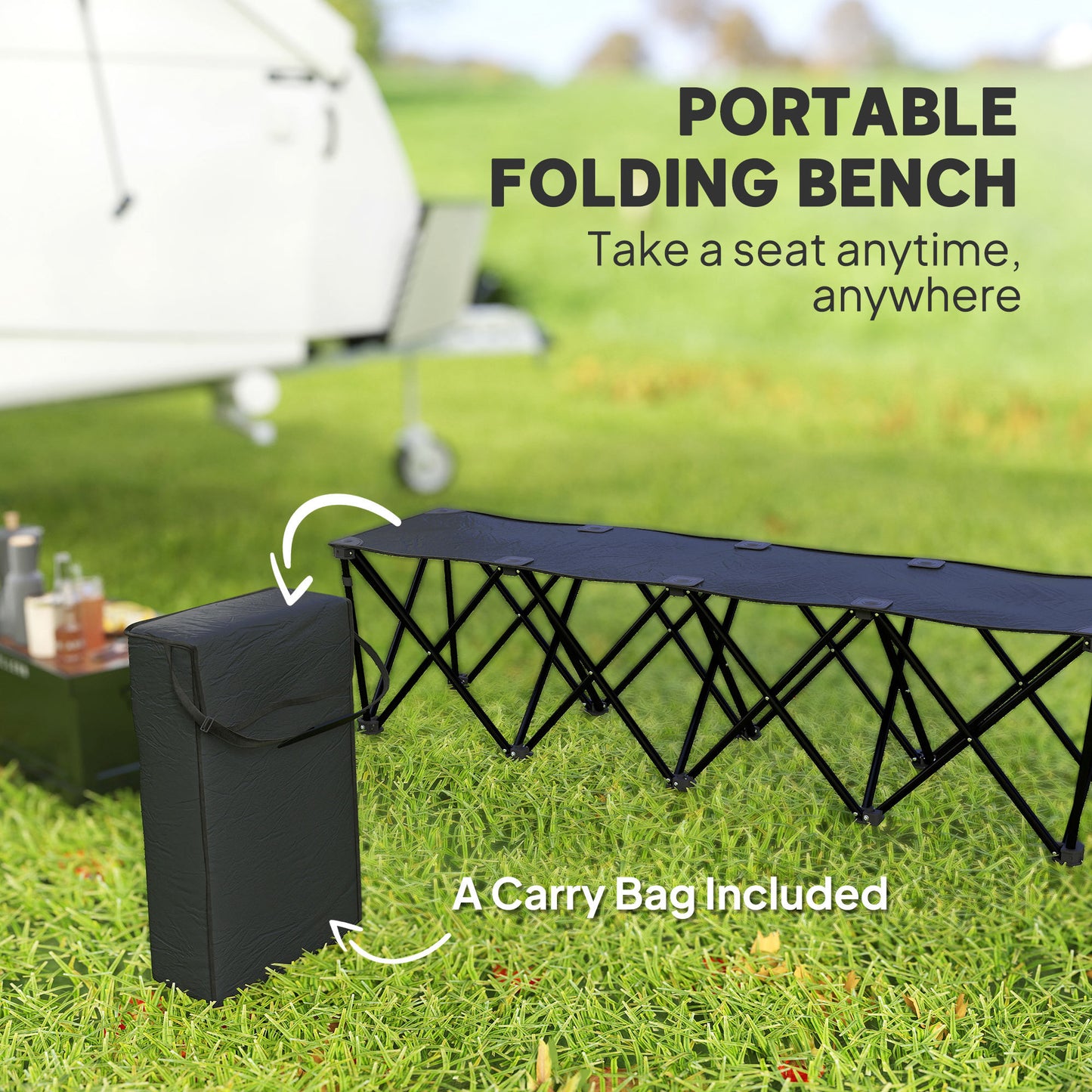 Outsunny Portable 6-Seater Folding Camping Chair, Team Bench Chair with Carry Bag for Soccer Football Team, No Assembly