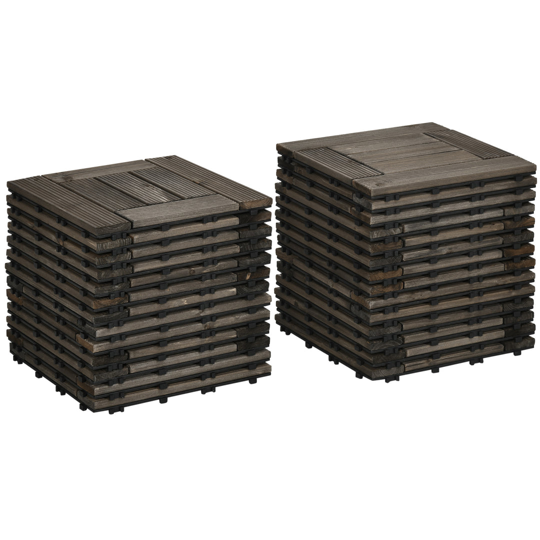 Outsunny 27 Pcs Wood Interlocking Deck Tiles, 12 x 12in Outdoor Flooring Tiles for Indoor and Outdoor Use, Tools Free Assembly, Brown