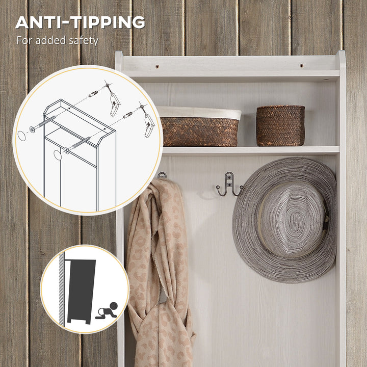 HOMCOM Modern Hall Tree with Shoe Storage Bench, Coat Rack and Shelves, White