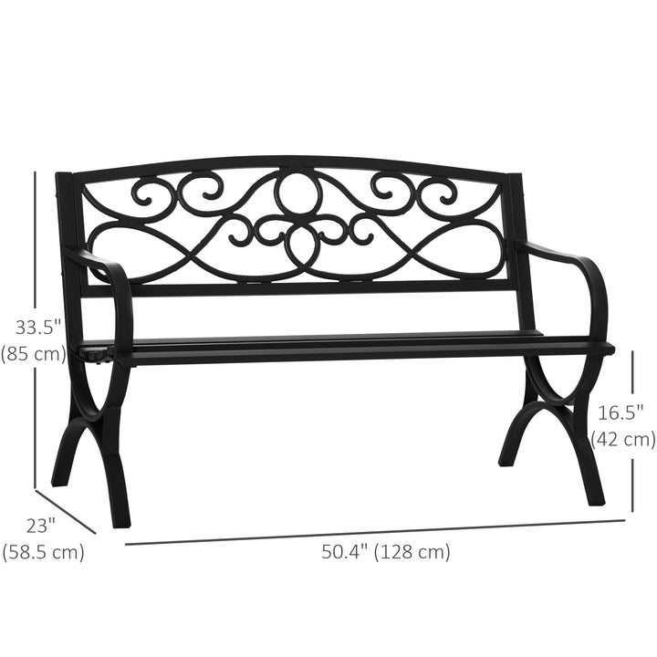 Outsunny 50" 2-Seater Outdoor Garden Bench Antique Loveseat with Armrest for Yard, Lawn, Porch, Patio, Steel/ Black