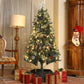 HOMCOM 4FT Pre-Lit Decorated Christmas Tree with Red Berries and Pine Cones Snow Flocked Christmas Tree with LED Lights Green
