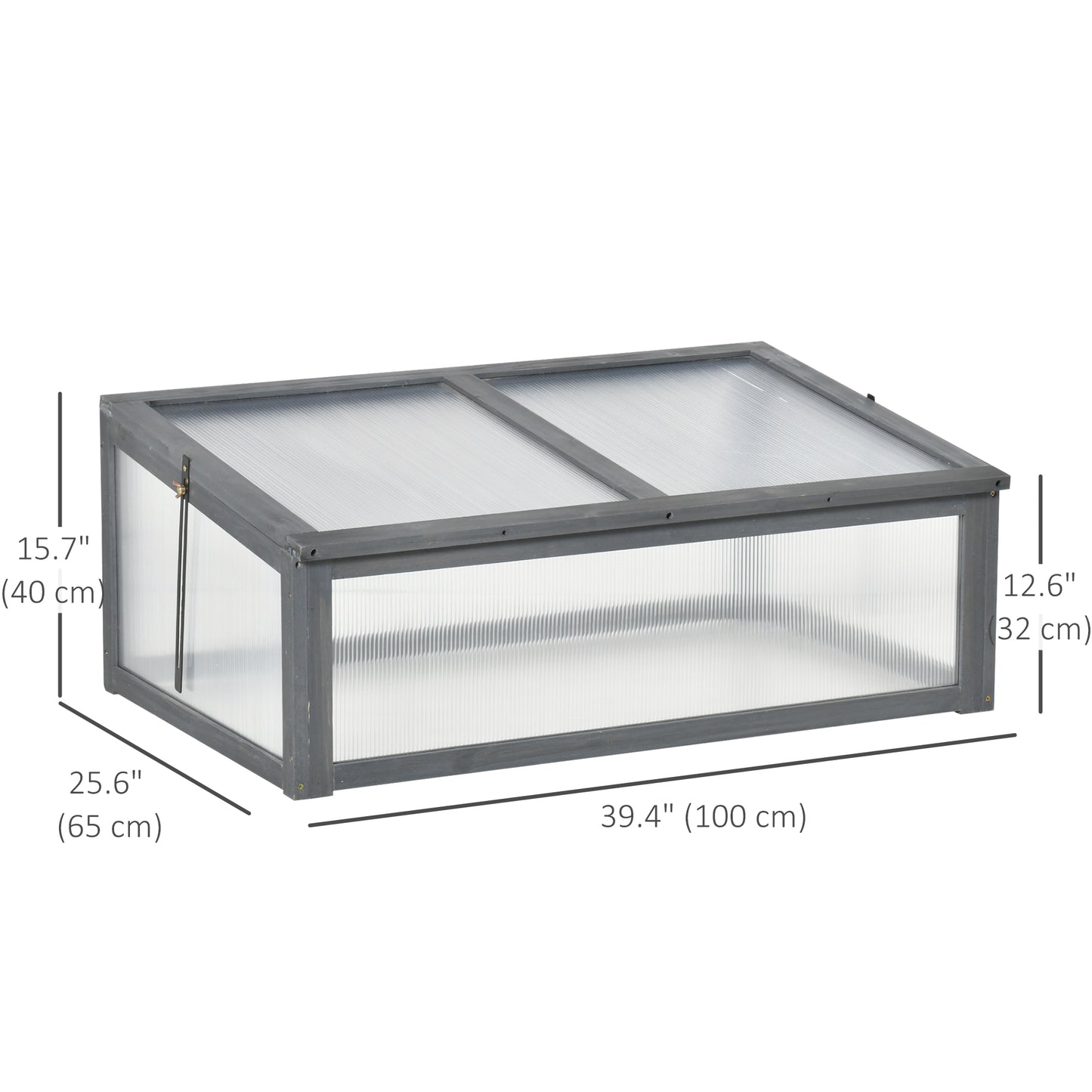 Outsunny 39" x 26" x 16" Wooden Cold Frame with Openable and Tilted Top Cover, Small Polycarbonate Planter Box for Flowers, Vegetables, Plants, Brown